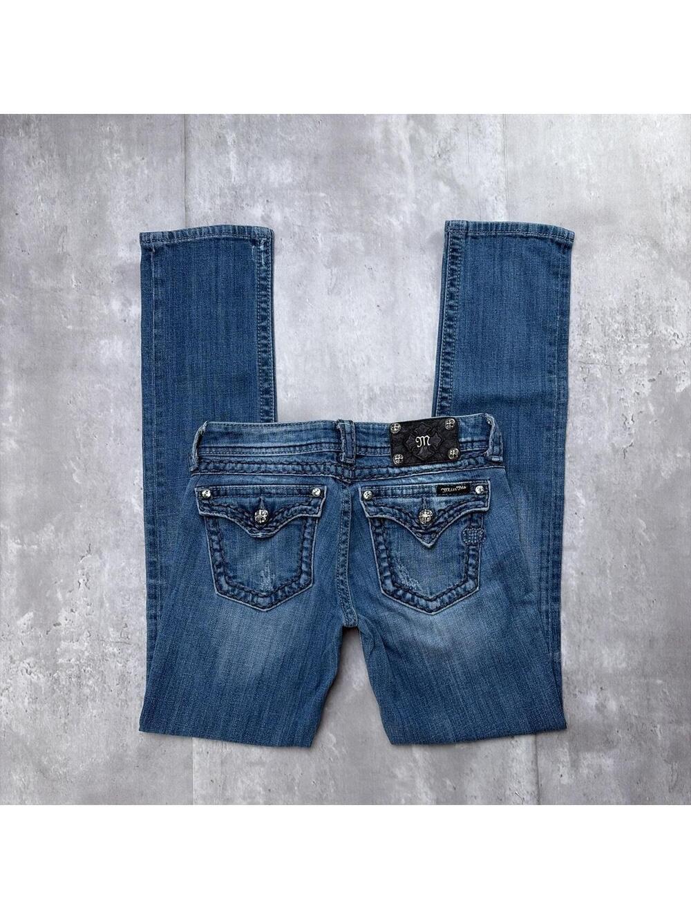 Y2K Blue Miss Me Grunge Gothic Straight Denim Jeans
